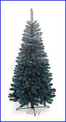 SILVER TO BLUE TINSEL OMBRE Christmas Holiday TREE 5ft Slim