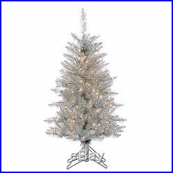 SILVER Tuscany 4 FT Tinsel Tree with 150 mini Lights Christmas Decor Sterling Tree
