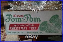 SPARKLER Pom-Pom 4' Ft Silver Aluminum Christmas Tree 100% Complete vintage box
