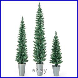 Set of 3 Potted Artificial Christmas Tree with Silver Metal Buckets