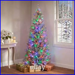Silver Christmas Tinsel Tree Prelit 200 Color Changing LED 6 FT