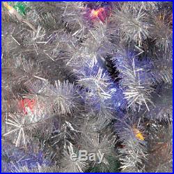 Silver Christmas Tinsel Tree Prelit 200 Color Changing LED 6 FT
