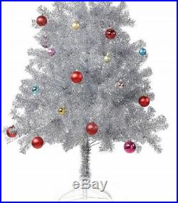 Silver Christmas Tree 6Ft Retro Artificial Holiday Decor Ornaments Tinsel Stand