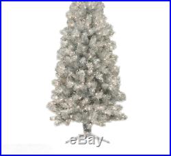 Silver Christmas Tree Artificial Pre Lit Lighted Indoor Holiday Decor Xmas Stand