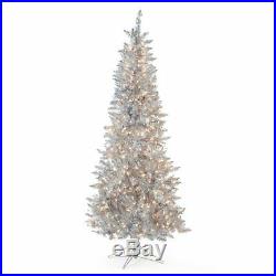 Silver Clear Light Artificial Slim Pre-Lighted Christmas Tree Home Holiday Decor