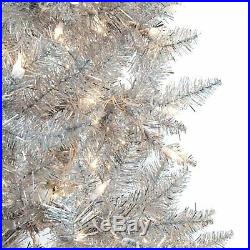 Silver Clear Light Artificial Slim Pre-Lighted Christmas Tree Home Holiday Decor