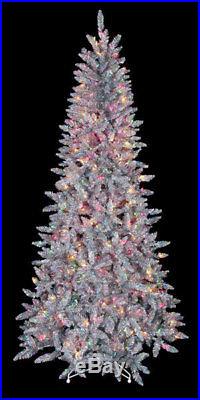 Silver Iridescent Pre Lit 550 Multi Color Tinsel Christmas Tree 7.5 ft Holiday