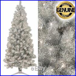 Silver Luxurious Christmas Tree Artificial Xmas Stands 6ft 250 Lights 34 Girth