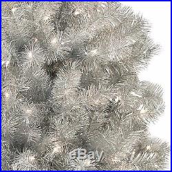 Silver Luxurious Christmas Tree Artificial Xmas Stands 6ft 250 Lights 34 Girth