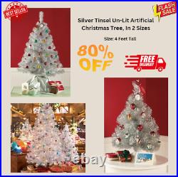 Silver Tinsel Un-Lit Artificial Christmas Tree, In 2 Sizes
