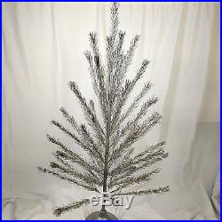 Silver Vtg Aluminum Christmas Tree 6 Foot Orig Sleeves Stand Poles Glitter Pine