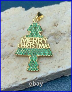 Simulated Emerald 1.1Ct Christmas Tree Pendant 14K Yellow Gold Plated Silver