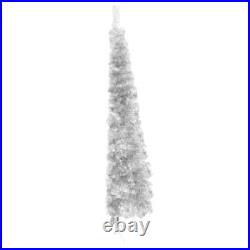 Slim Artificial Half Christmas Tree with Stand Silver 8 ft vidaXL