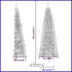 Slim Artificial Half Christmas Tree with Stand Silver 8 ft vidaXL