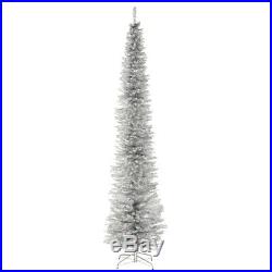 Slim Skinny Holiday Christmas Tree 9 ft. Silver Tinsel