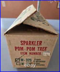 Sparkler Pom Pom 3 Foot Aluminum Christmas Tree VTG Original BOX