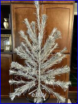 Sparkler Vintage 1950's Pom Pom Aluminum Silver Chrstmas Tree 4 Ft with49 Branches