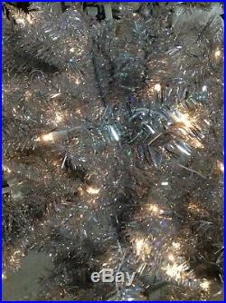 Sterling 9' Pre-lit Slim Silver Tiffany Tinsel Artificial Christmas Tree clear