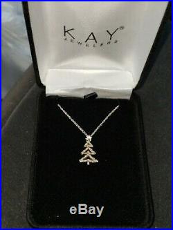 Sterling silver and Diamonds xmas holiday Christmas tree Pendant necklace