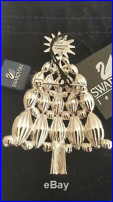 Swarovski Swan Signed Silver Tone 2003 Rockeffeler Center Christmas Tree Brooch