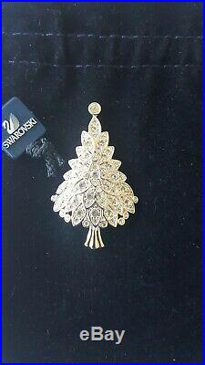 Swarovski Swan Signed Silver Tone Clear Crystals 2000 Christmas Tree Brooch