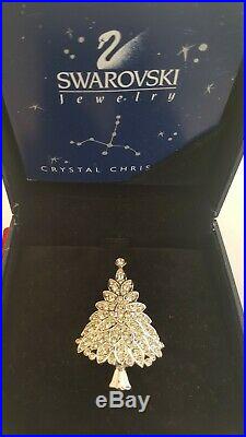 Swarovski Swan Signed Silver Tone Clear Crystals 2000 Christmas Tree brooch/Box