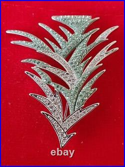 Swarovski Swan Signed Silver Tone Clear Crystals Green Enamel Xmas Tree Brooch