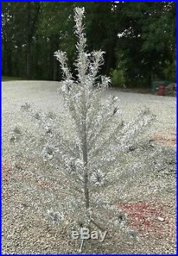 T1 Vintage Silver Aluminum Tinsel 4 Foot Christmas Tree 4' Pom Pom