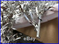 T1 Vintage Silver Aluminum Tinsel 4 Foot Christmas Tree 4' Pom Pom