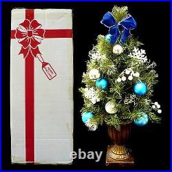 TABLE-TOP CHRISTMAS TREE / BLUE & SILVER / BATTERY LED LIGHTS with TIMER