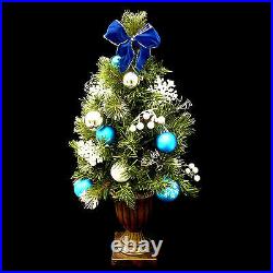 TABLE-TOP CHRISTMAS TREE / BLUE & SILVER / BATTERY LED LIGHTS with TIMER