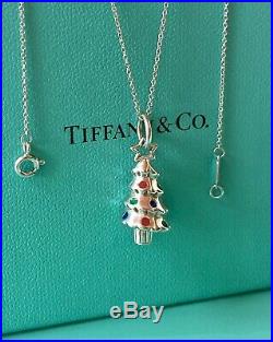 Tiffany & Co 925 Silver Christmas Tree Enamel Charm Pendant Necklace 16 190824D