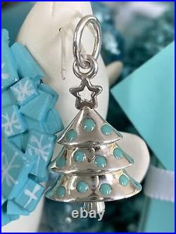 Tiffany&Co. Christmas Tree Blue Enamel Pendant Charm Sterling Silver Pouch
