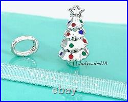 Tiffany & Co Christmas Tree Enamel Charm w Oval Clasp Sterling Silver w Box 2156