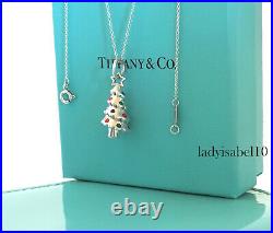 Tiffany & Co Enamel Christmas Tree Love Charm 18 Necklace Silver Gift w Box 729