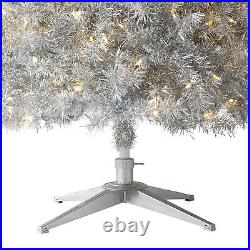 Tinkerbell Silver 7' Artificial Prelit Tinsel Christmas Tree withStand (Open Box)