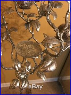 Tree Candelabra Silver Metal Branches And Leaves New