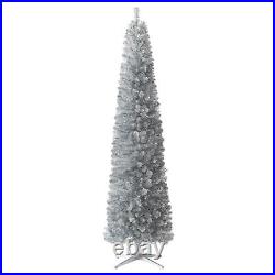 Treetopia Shimmering Silver 6 Ft Prelit Pencil Tinsel Christmas Tree (Open Box)