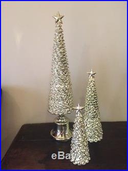 Trio, three Gilver- silver/ light gold tabletop Christmas trees decorations