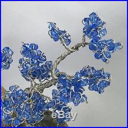 Unique Blue Beaded Silver Wire Tree Sculpture By Prof Artist Ds106 Gift Xmas Mum