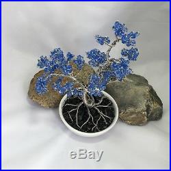 Unique Blue Beaded Silver Wire Tree Sculpture By Prof Artist Ds106 Gift Xmas Mum