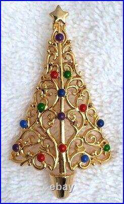 Unique Christmas Tree Simulated Multi Stone Brooch Pin Sterling Silver925