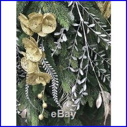 Unlit Dress Shaped Artificial Christmas Tree 5ft Decor Gold Flower Silver Leaves