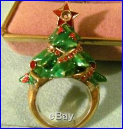 Unusual 3d Vintage Sterling Silver 925 Christmas Tree Gold Large Ring