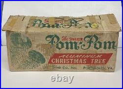 VINTAGE 4' SPARKLER POM POM ALUMINUM CHRISTMAS TREE With ORIGINAL BOX & ROTO-WHEEL