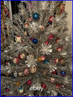 VINTAGE 6' 7' Silver Aluminum Christmas TREE Tinsel Pom Pom 157 BRANCHES FULL