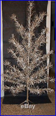 VINTAGE 6 Foot Pom Pom SILVER Aluminum CHRISTMAS Tree With COLOR WHEEL