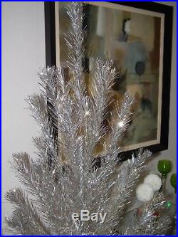 VINTAGE 60s 6 FT SILVER ALUMINUM TINSEL CHRISTMAS TREE 56 BRANCHES