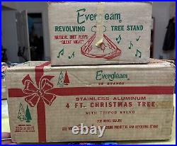 VINTAGE ALUMINUM EVERGLEAM TREE 58 Branches Withrotating Stand In Original Boxes