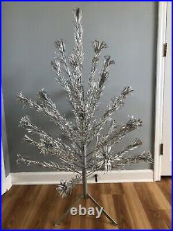 VINTAGE Christmas Pine 4 FT Aluminum POM POM 31 Branch TREE with STAND & BOX
